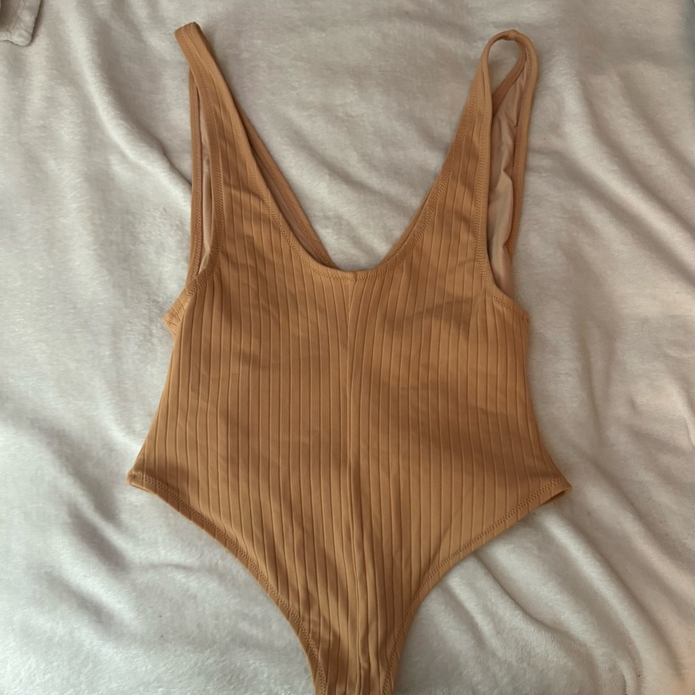 Tan Ribbed One-Piece Swimsuit - Picture 3 of 3